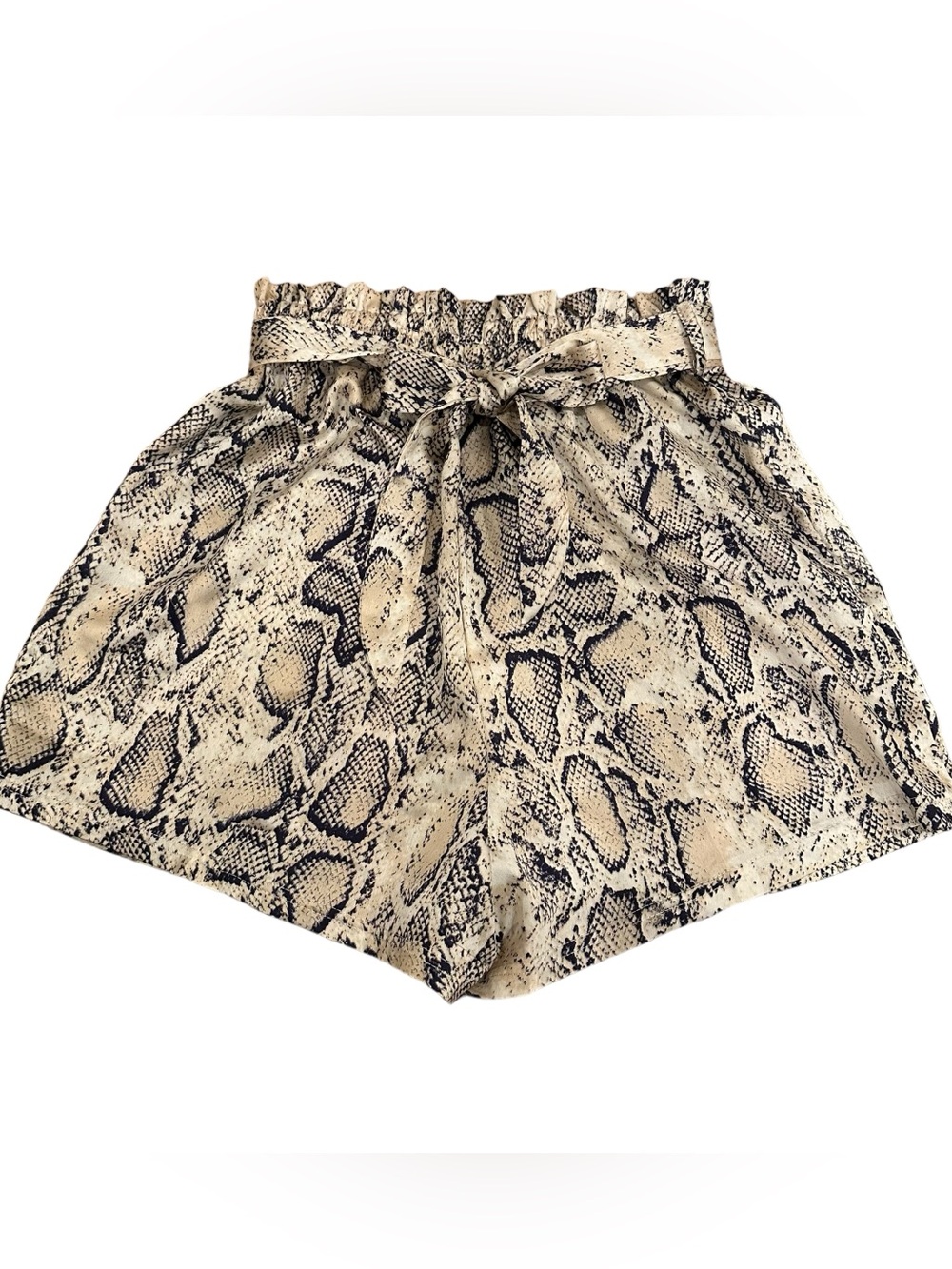 Snakeskin Silky Paper Bag Waist Shorts
